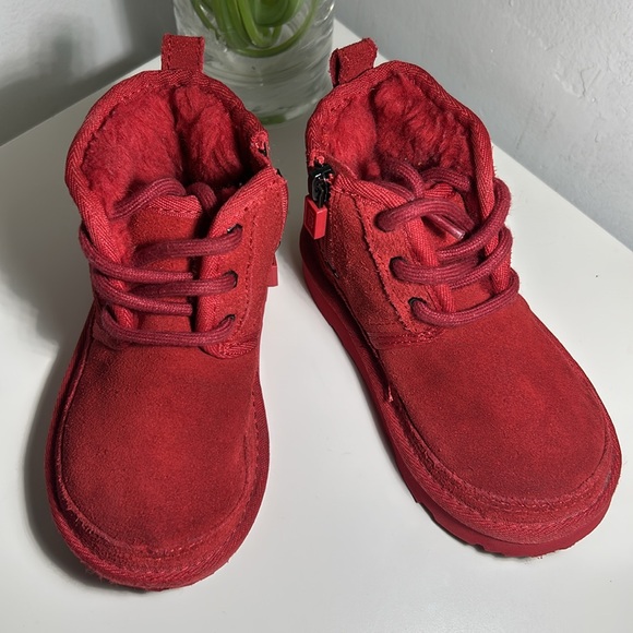 UGG Shoes Toddler 8 Neumel II Lace Up / Zip Deep Red Winter Booties - Picture 4 of 10